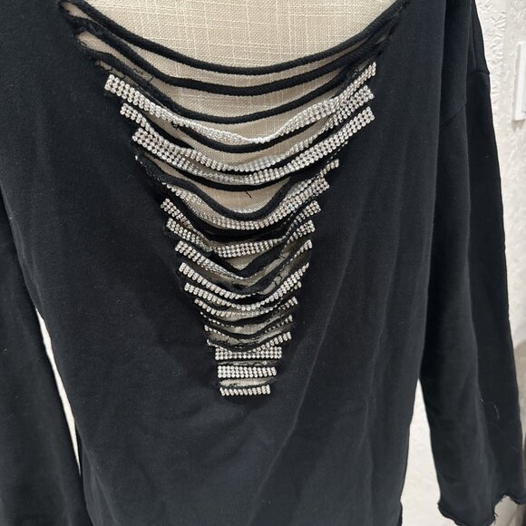 Black Long Sleeve Top W/ Rhinestone Back Cutouts & Off-Shoulder Design L - Picture 5 of 11